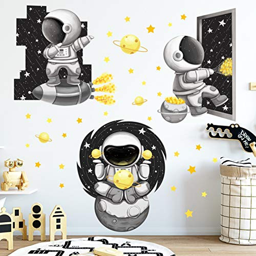 Outer Space Spacecraft Wall Decals Astronaut Star Wall Stickers Removable DIY Art Murals for Boys Room Kids Room Nursery Classroom Bedroom Decoration-Outer Space-