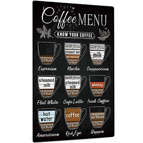 Putuo Decor Coffee Bar Sign Vintage Coffee Menu Wall Decor 12 x 8 Inches Aluminum Metal Sign for Bar Restaurants Cafes Pubs Office Kitchen Home Coffee Station