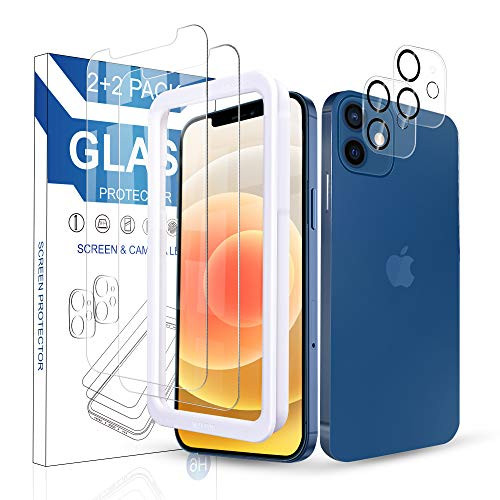 Arae 2 Pack Camera Lens Protector for iPhone 12  plus 2 Pack Screen Protector HD Tempered Glass Anti Scratch Work with Most Case 6.1 inch