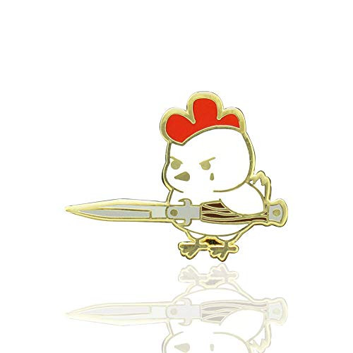 IronPatch Vegan Chicken Pin - Enamel Pin - Lapel Pin - Brooch - Metal Pin - for Jackets Shirts Backpacks - Cruelty Free Chick with Sword Gold