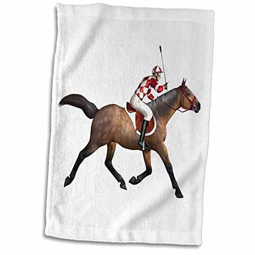 3D Rose Racing Horse and Jockey from The Side Hand Towel 15" x 22" Multicolor