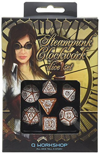 Q Workshop Steampunk Clockwork Caramel & White Dice Set (7 Piece)