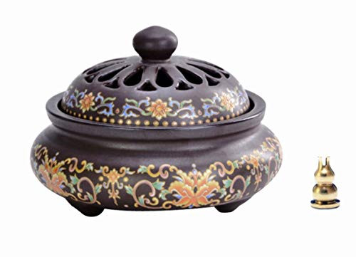 Avena Incense Burner Ceramic Cone/Coil Incense Holder Ash Catcher Tray Bowl with Incense Burner Holder, Magic Tibet