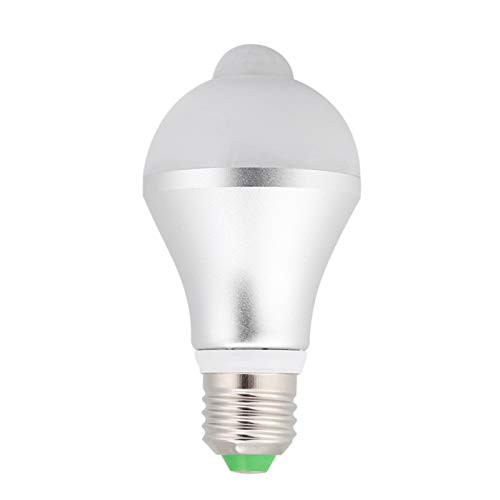 Haofy Motion Sensor Light Bulb E27 Security LED Light Bulb PIR Infrared Motion Bulbs for Front Door Stairs Porch Garage Basement Hallway-White-