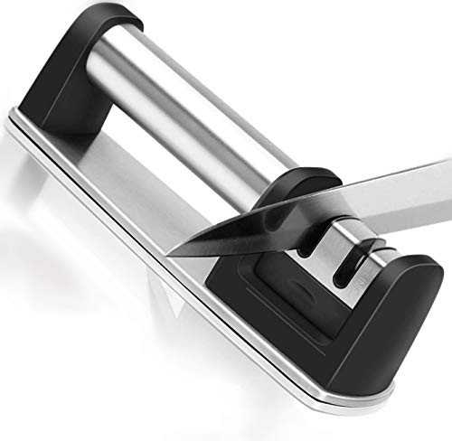2 Stage Knife Sharpener Safe Kitchen Knife Sharpeners Handle for Straight and Serrated Knives Diamond Coated Quickly Safe and Easy to Use
