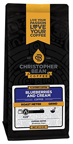 Christopher Bean Coffee Decaffeinated Flavored Ground Coffee, Blueberries and Cream, 12 Ounce