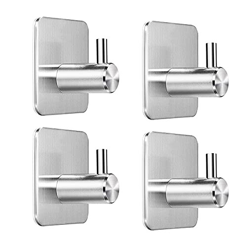 GKDOMS Towel Hooks Coat Hooks Wall Hooks No Drilling Adhesive Hooks Heavy Duty Hooks for Hanging Stainless Steel Waterproof Sticky Wall Hangers for Bathroom Kitchen Bedroom 4 Packs