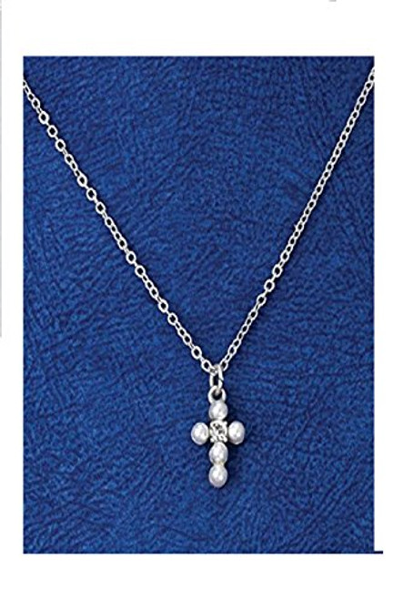 Cathedral Art -Abbey and CA Gift First Communion Pearl Cross Pendant with Crystal Silver Cathedral Art -Abbey and CA Gift First Communion Pearl Cross Pendant with Crystal Silver