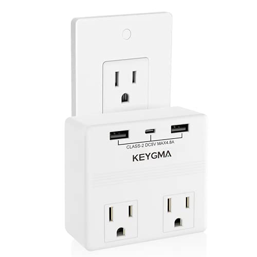 USB Wall Charger Surge Protector with 2 Outlets 3 USB-1 USB C 4.8A- Multi Plug Outlet Extender Mini USB Plug Wall Outlet Splitter for Home Travel Portable Wall Outlet Extender USB C Splitter