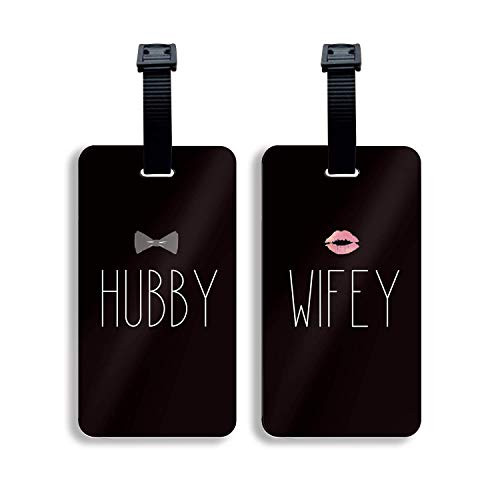 SetGo Hubby  and  Wifey Luggage Tags -Set of 2- Plastic Travel ID Labels for Suitcase  and  Baggage Gifts for Wedding and Honeymoon