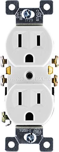 GE Grounding Duplex Outlet 3 Prong Electrical Socket Easy Install 15 Amp UL Listed White 54309 Wall Receptacle Standard