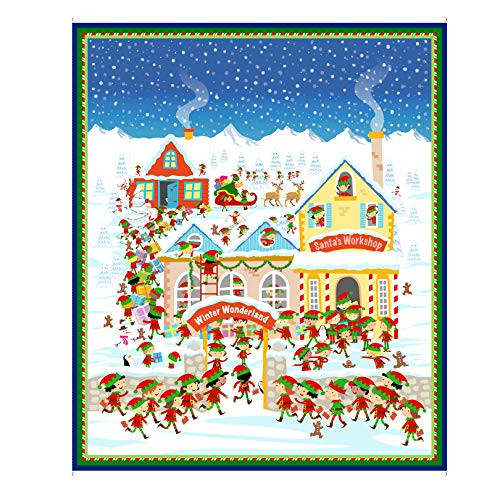Fabric  and  Fabric QT Fabrics Digital Santa's Workshop 36'' Panel Blue