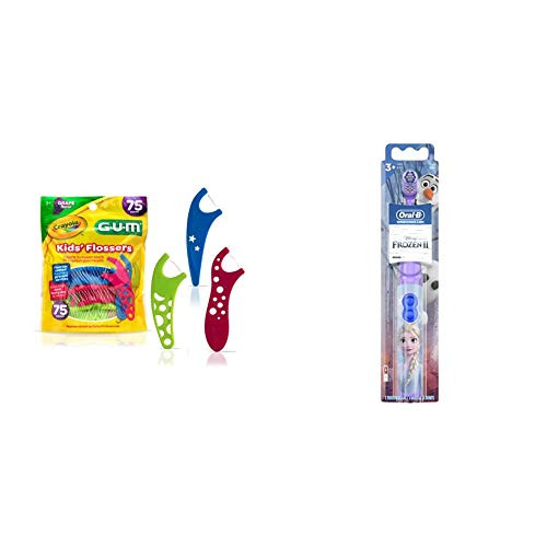GUM-897 Crayola Kids' Flossers Grape Fluoride Coated Ages 3 plus 75 Count and Oral-B Kid's Battery Toothbrush Featuring Disney's Frozen Soft Bristles for Kids 3 plus GUM-897 Crayola Kids' Flossers Grape Fluoride Coated Ages 3 plus 75 Count and Oral-B Kid's Battery Toothbrush Featuring Disney's Frozen Soft Bristles for Kids 3 plus
