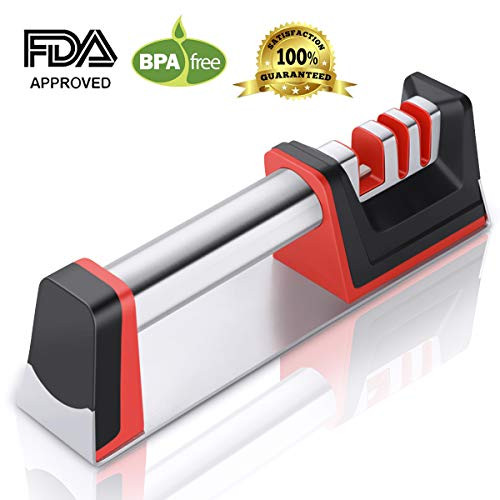 Kitchen Knife Sharpener, Makerfun Knife Sharpener 3-Stage Knife Sharpening Tool for Knives or Scissors, Sharpens Dull Knives Quickly Kitchen Knife Sharpener, Makerfun Knife Sharpener 3-Stage Knife Sharpening Tool for Knives or Scissors, Sharpens Dull Knives Quickly