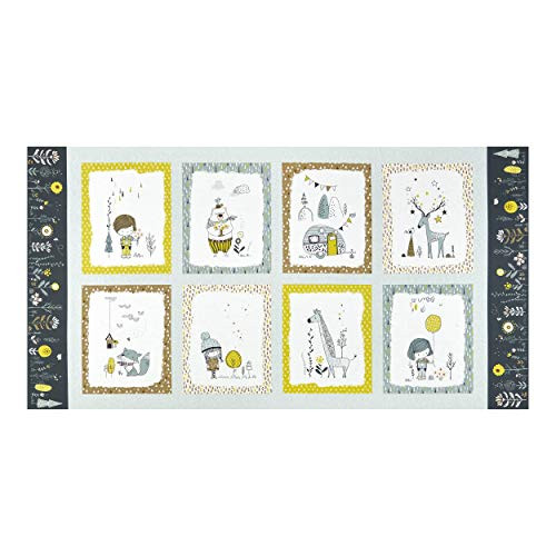 Michael Miller Whimsicals Figurines 24'' Panel Fabric Gray