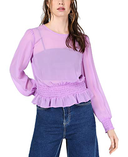 Bar III Womens Chiffon Smocked Blouse Purple XX-Large