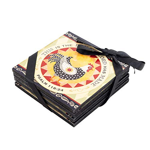 Divinity Boutique Rooster Wooden Coaster 4-Pack Multicolor