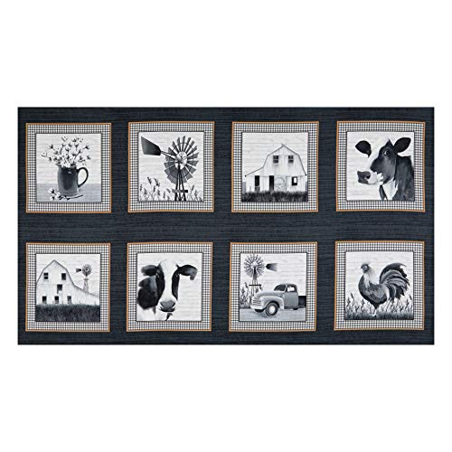 Studio E Fabrics Buttermilk Farmstead 9'' Blocks 24'' Panel Fabric Black