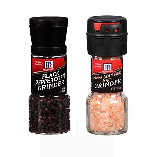 Seasoning Bundle - 2 Items- McCormicks Himalayan Pink Salt Grinder 2.5 Oz. and McCormicks Black Peppercorn Grinder 1.0 Oz