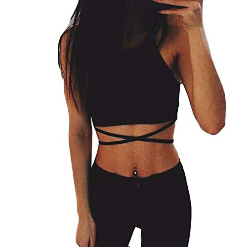 Wintialy Women's Sexy Criss Cross Bandage Crop Tops Cut Out Active Bustier Cami Black Wintialy Women's Sexy Criss Cross Bandage Crop Tops Cut Out Active Bustier Cami Black
