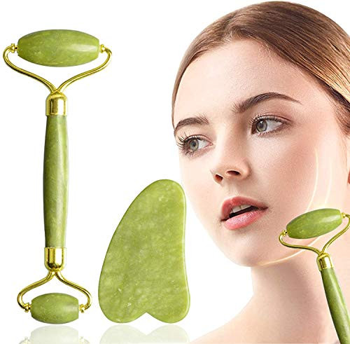 Upgrade Natural Jade Roller and Gua Sha Face Facial Roller Jade Stone Massager for Anti-aging Slimming and Firming Rejuvenate FaceNeck and Eye Remove Wrinkles and Eye Puffiness -Jade Green- Upgrade Natural Jade Roller and Gua Sha Face Facial Roller Jade Stone Massager for Anti-aging Slimming and Firming Rejuvenate FaceNeck and Eye Remove Wrinkles and Eye Puffiness -Jade Green-