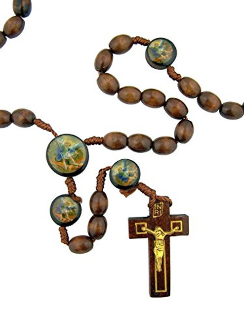 CB Mens Womens Catholic Gift Archangel Saint St Michael 10MM Wood Bead Cord Rosary Necklace with Holy Prayer Card CB Mens Womens Catholic Gift Archangel Saint St Michael 10MM Wood Bead Cord Rosary Necklace with Holy Prayer Card