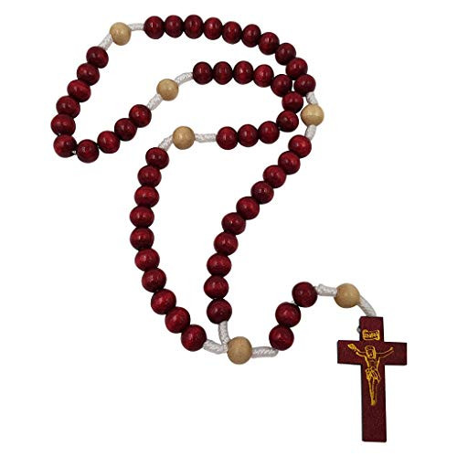 Cherry Wood Rosary Beads Catholic Prayer Necklace with Jesus Cross Religious Knots Jerusalem Holy Land Gift