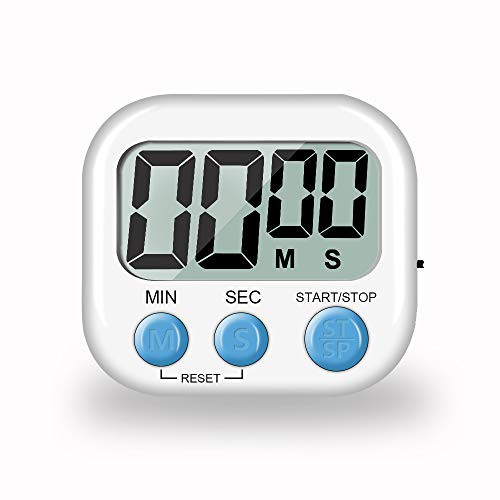Biramba Digital Kitchen Timer Magnetic Countdown Up Cooking Timer Clock with Magnet Back and Clip Loud Alarm Large Display Minutes and Seconds Directly Input-White -2 Battery NOT Included- -White-