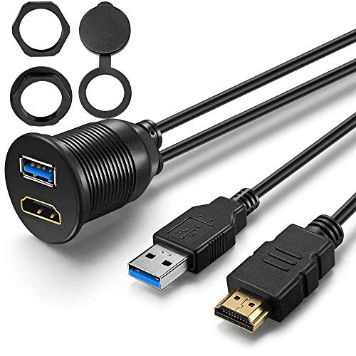 OBVIS USB3.0 HDMI Mount Cable  USB3.0 and HDMI Extension Flush Dash Panel Mount Cable for Car Boat Motorcycle -3 Feet-