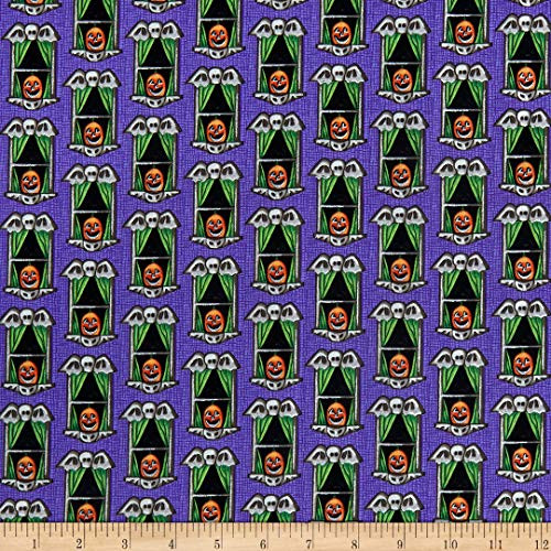 Henry Glass Metallic Spooky Town Small Windows Purple Quilt Fabric By The Yard