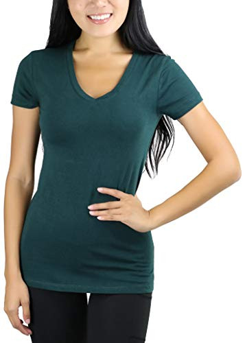 ToBeInStyle Womens Beautiful Wardrobe Classic Short Sleeve V-Neck T-Shirt - Hunter Green - L