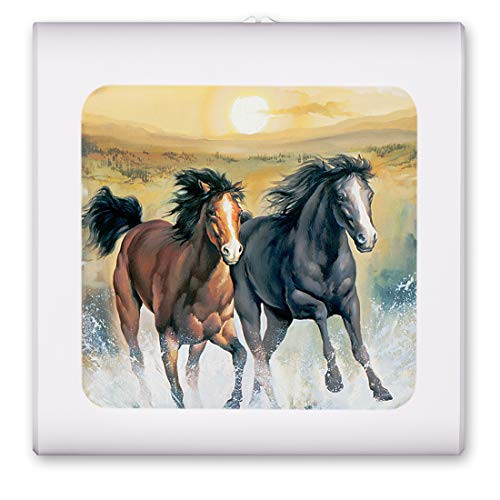 Plug in Dimmable LED Night Light with Dusk to Dawn Auto Sensor Adjustable Brightness Warm Light Auto On-Off Nightlight for Bathroom Hallway Nursery Bedrooms - Horses in The Surf