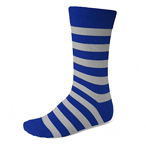 TieMart Men's Striped Socks -Royal Blue and Silver-