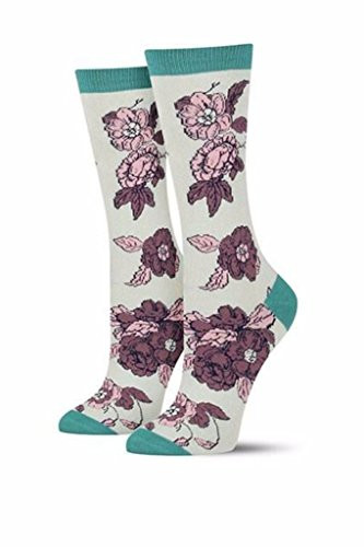 Socksmith Womens Novelty Bamboo Crew Socks"Vintage Bloom" - Glacier