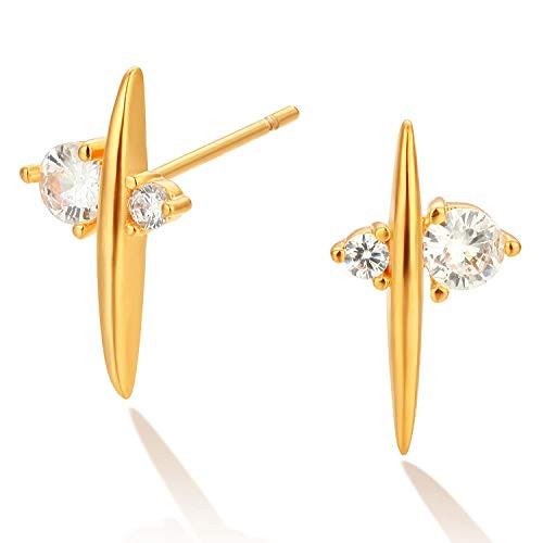 DREMMY STUDIOS Gold Stud Earrings 18K Gold Plated Dainty Stud CZ Gold Ear Earrings Delicate Handmade Hypoallergenic Simlle Stud Earrings for Women