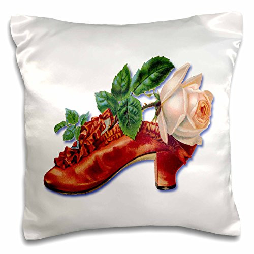 3D Rose Victorian Ladies Red Show with Ruffles & A Light Pink Rose Design Pillowcase 16" x 16"
