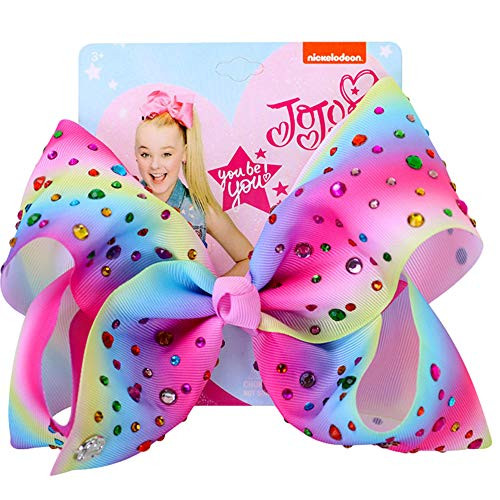 Jojo Siwa Bow Rhinestone Large Jumbo 8 Inch Bow Hair Gift for Girls Jojo Siwa Style Bow Fashion Hair Accessories -Rainbow1-Rhinestone-