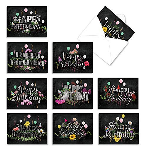 The Best Card Company - 10 Happy Birthday Note Cards Blank - Assorted Bulk Birthday Notecards Cute Boxed Set -4 x 5.12 Inch- - Chalk and Roses Birthday M6479BDB The Best Card Company - 10 Happy Birthday Note Cards Blank - Assorted Bulk Birthday Notecards Cute Boxed Set -4 x 5.12 Inch- - Chalk and Roses Birthday M6479BDB