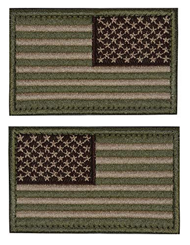 ELLEWIN USA Flag Patches 2PCS Embroidered Tactical Morale American Flag Patch Regular and Reversed Hook and Loop Multitan