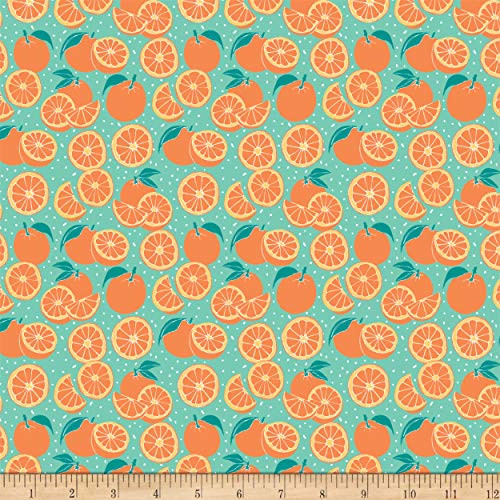 Camelot Fabrics Camelot Feelin' Fruity Oranges Fabric Aqua