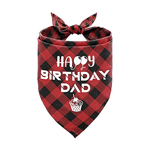 Funny Humor Fashion Printed Dog Bandana Happy Birthday Dad Dog Bandana Gift for Dog Lover Dad Birthday Party Pet Scarf Accessories Classic Red Plaid Bandana Boy Girl Dog Gifts