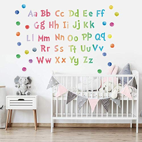 Rainbow Alphabet Wall Stickers Colorful ABC Posters Watercolor Polka Dots Wall Decals for Home Party Kids Bedroom Nursery Classroom