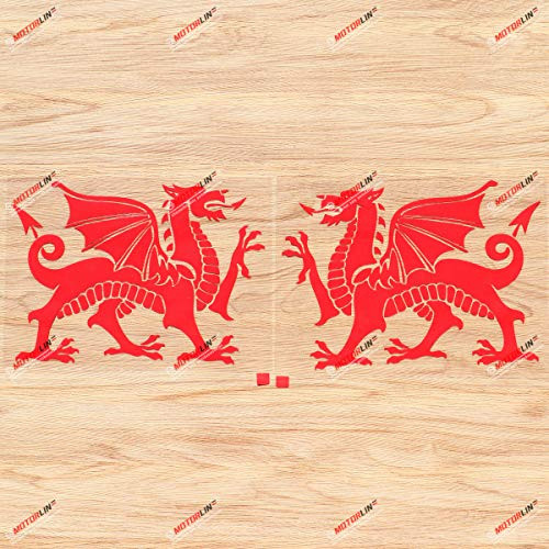 Wales Red Dragon Welsh Y Ddraig Goch Vinyl Decal Sticker - Pair Red 8 Inches - Mirror Images Reversed - No Background for Car Boat Laptop