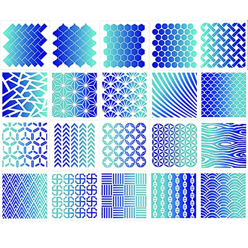 20 Pcs Geometric Stencils Reusable Art Painting Templates for Scrapbooking Craft Home Wall Tile Floor Furniture Drawing Tracing Decor DIY Art Supplies is About 7.8 and 7.8 Inch