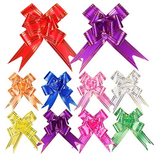 MMYQXI 100 Pieces 3.6 Inches Diameter Pull Bows for Gifts Pull Bows Present Wrapping Pull Bows with Ribbon for Wedding Present Baskets Random Color