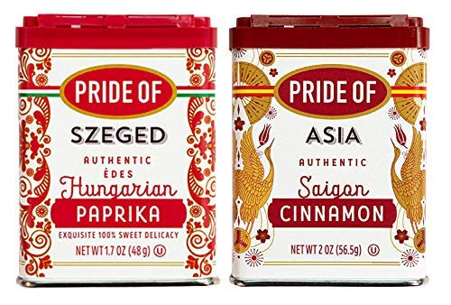 Pride of Spice Sampler 2-Pack Includes Hungarian Sweet Paprika 1.7 oz and Saigon Cinnamon 2 oz