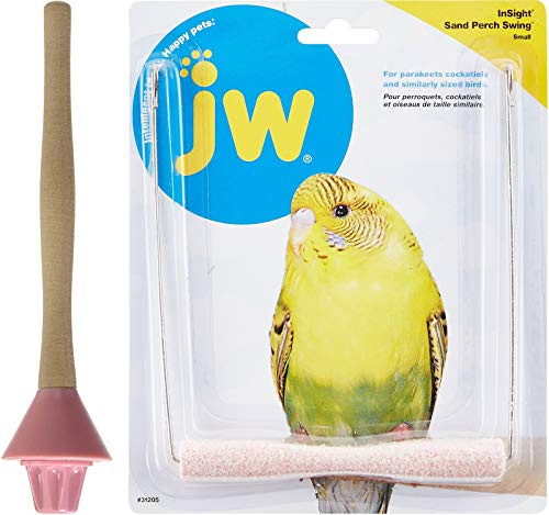 JW Pet 2 Piece Insight Bird Perch Bundle- Sand Swing and Wood Perch Small Assorted Colors