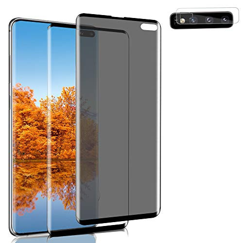-2 plus1 Pack- for Samsung Galaxy S10 Plus Screen Protector -Privacy  plus HD- and 1 Pack Tempered Glass Camera Lens Film HD Clear No Bubbles Fingerprint Unlock Support 9H Hardness -6.4in-
