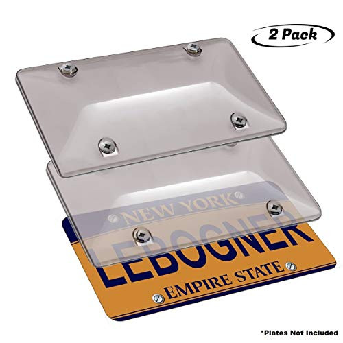 lebogner Car License Plates Shields 2 Pack Tinted Bubble Design Novelty Plate Covers to Fit Any Standard US Plates, Unbreakable Frame Covers to Protect Front, Back License Plates, Screws Included