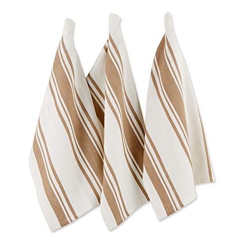 DII Everyday Collection Chef Stripe Dishtowel Set 18x28 Stone 3 Piece